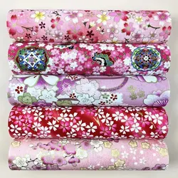 5pcs Premium Cotton Printed Fabric for DIY Crafting and Sewing (5pcs Pink Print)