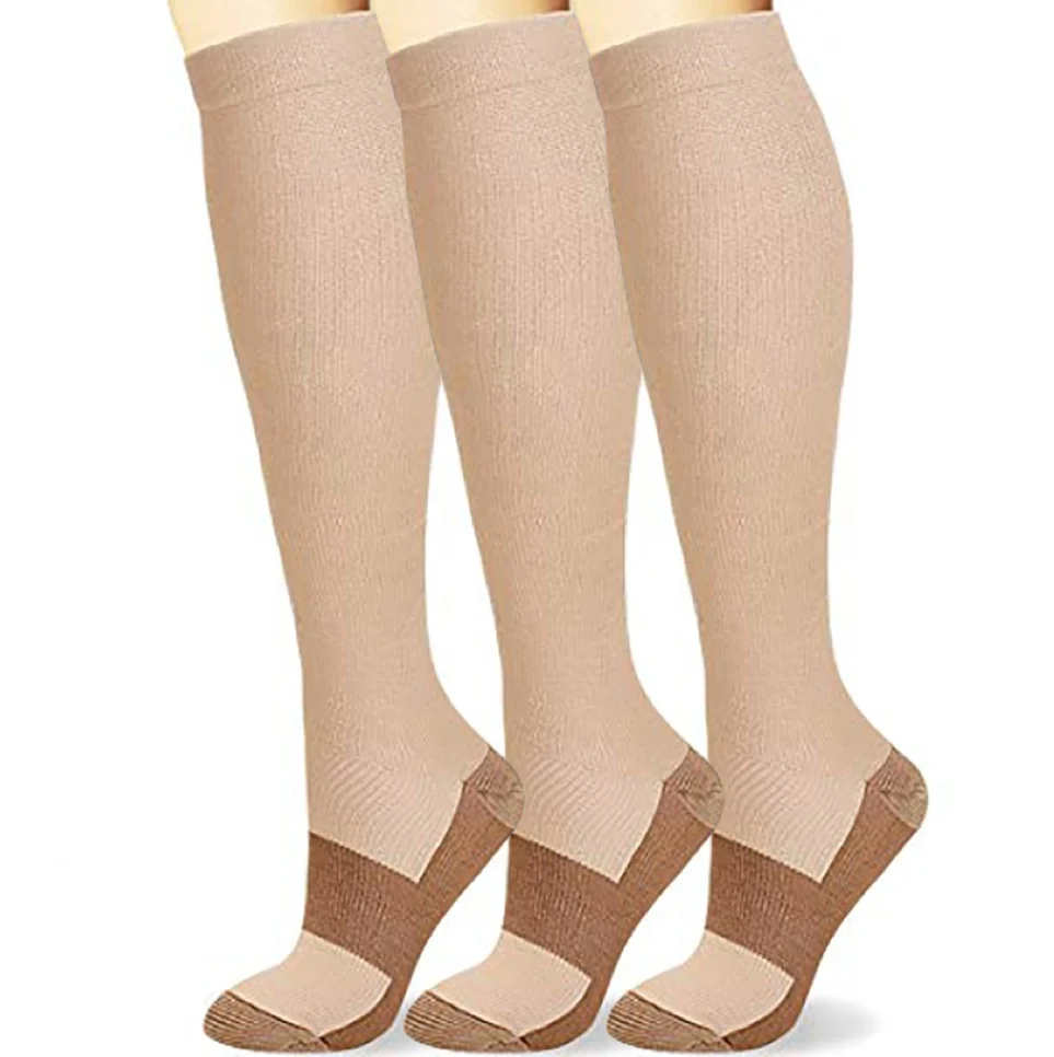 15-25mmhg Nylon Varicose Veins Nurse Sport Stockings Lady Mens Running Knee High Compression Socks Athletic Medical Copper Socks