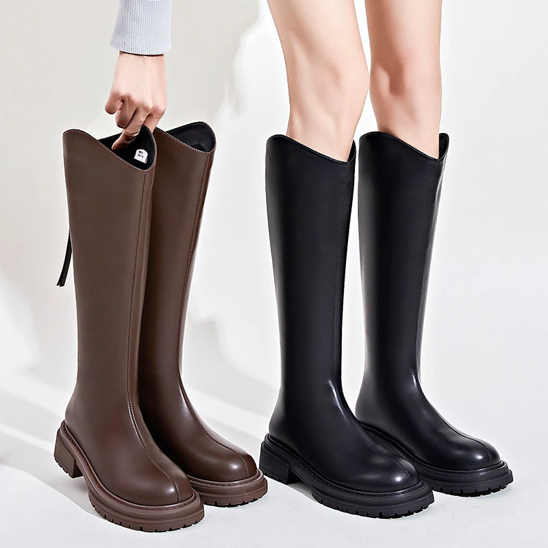 personal abogado empieza la acción Inside Plus Botas largas y cálidas para mujer, zapatos planos de tacón  bajo, botas de cuero sintético de tubo alto para invierno| | - AliExpress