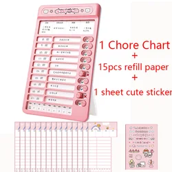 Kids Daily Routine Chore Chart with Cute Stickers and Customizable Cards (Pink)