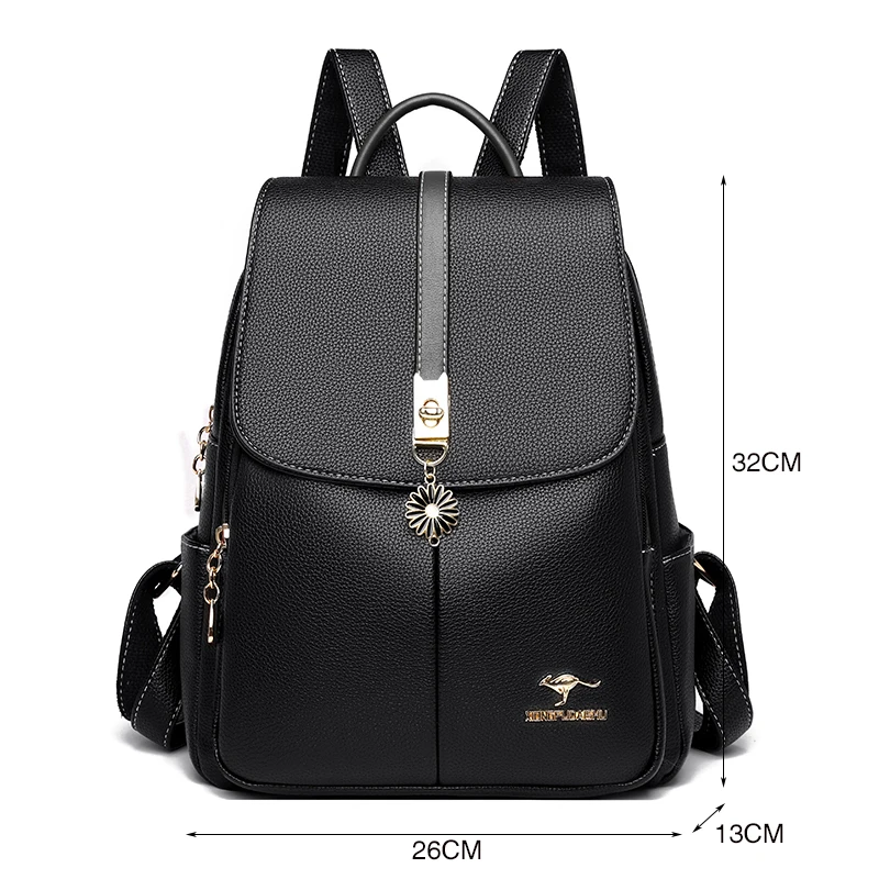 black leather look backpack Black grained leather backpack