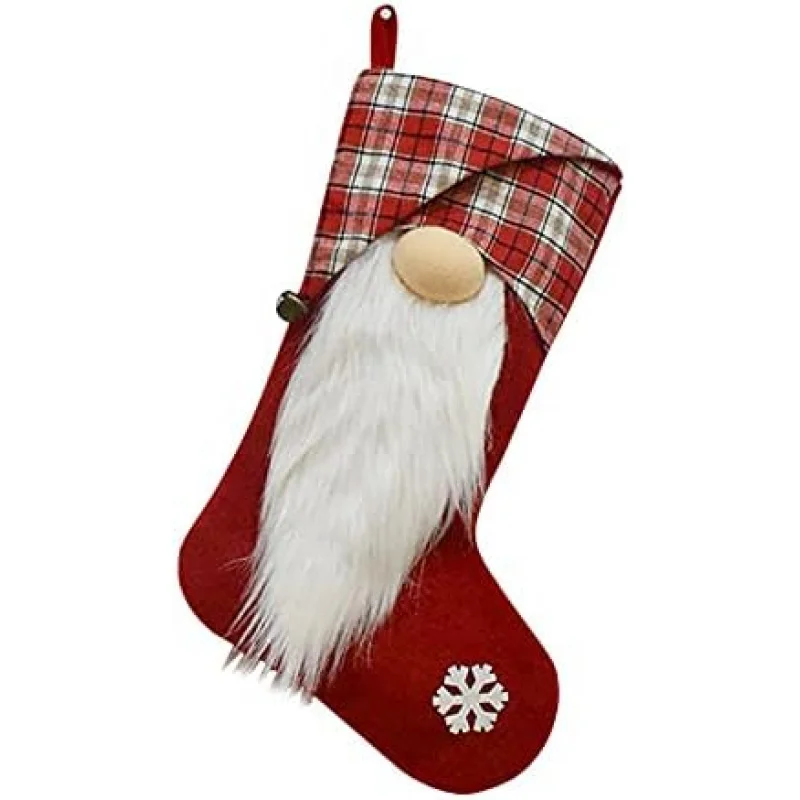 18 Inch Buffalo Plaid Christmas Stocking Gnome Character Socks, Perfect for Home Decor Holiday Party Decoration - Image 6