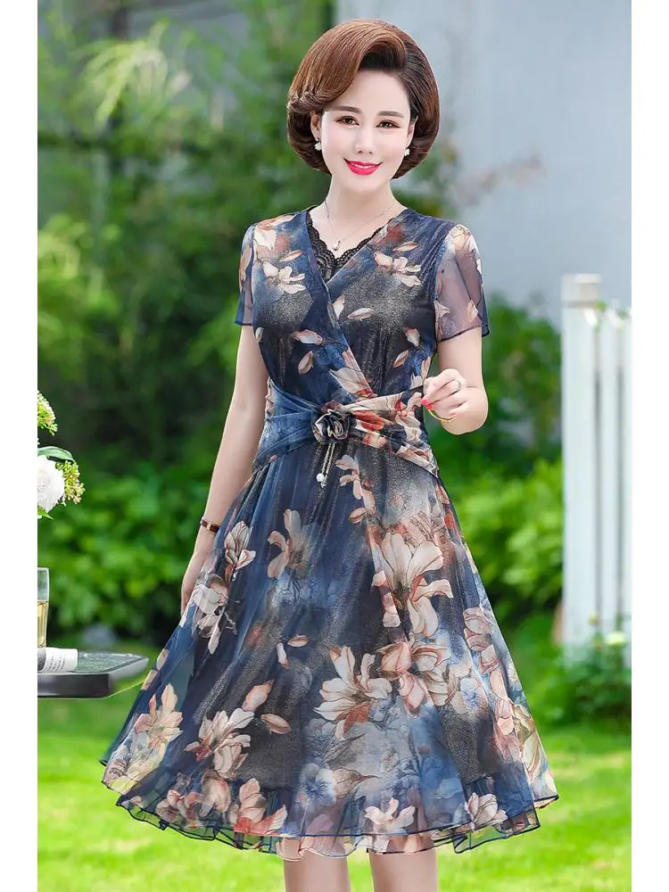 Summer Slim Vintage Print V Neck Bandage flowers Dress Midi Long Party Women high waist Vestido de festa elegant dress