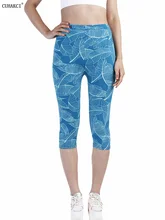 

CUHAKCI Workout Capris Sport Blue Banana Leaf Printed Leggings Women Sexy Running Push Up High Waist Elastic Fitness Gym Leggins