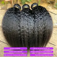Cheveux humains indiens 30 pouces 12A Kinky Straight, 3 paquets de cheveux vierges bruts non traités Yaki Straight, double trame, pour tressage en vrac 2
