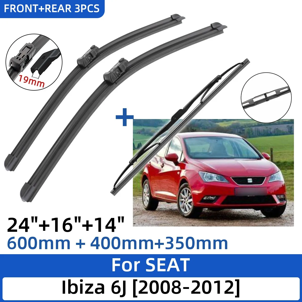 

Щетки стеклоочистителя, 3 шт., для SEAT Ibiza 6J 2008-2012 24 дюйма + 16 дюймов + 14 дюймов, аксессуары для лобового стекла, лобового стекла, 2011 2012