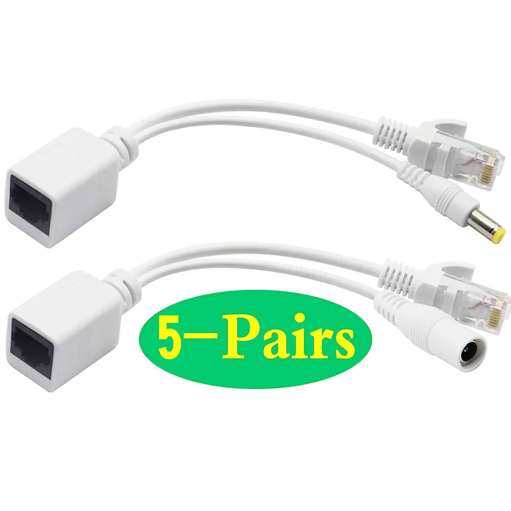 Enhanced Dual PoE Injector & Splitter Kit with RJ45 Ethernet and DC Power Adapter - 5 Pack