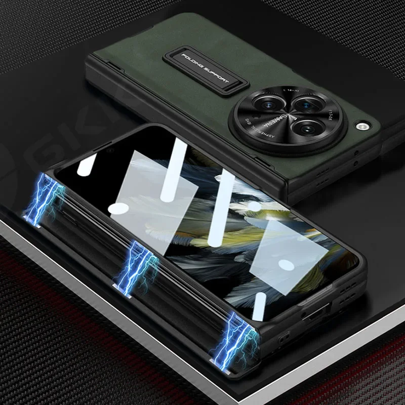 Magnetic Hinge PU Leather Case For Oneplus Open With Front Glass 360 All-include