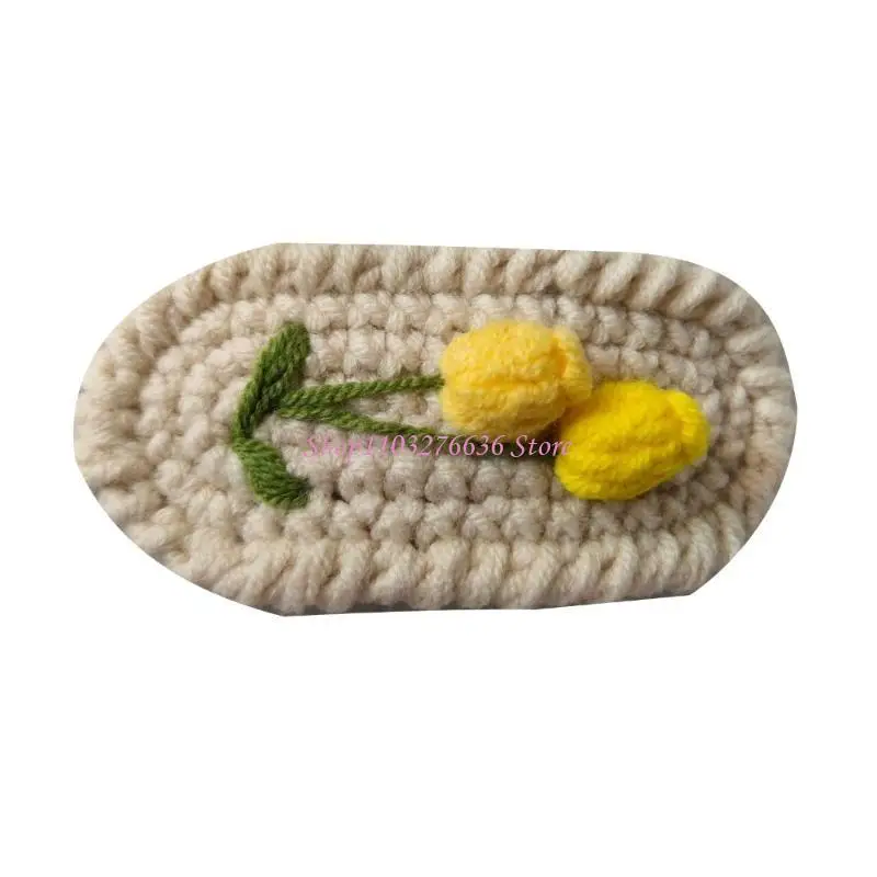 R6FD Niedliche und lustige Woll-Haarspange mit gestrickten Blumen, Häkelblumen-Haarspangen, bunte Haarnadel, einzigartiger für – Detail 10