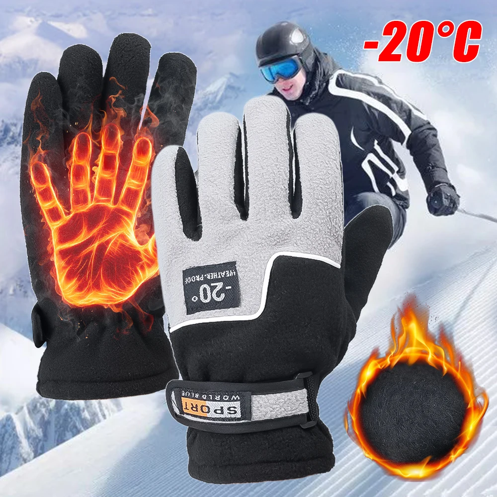 

Unisex Winter Warm Fleece Thermal Motorcycle Thermal Warm Glove Polar Fleece Mittens for Men Women Snow Sport Full Finger Gloves