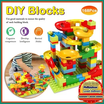 168-504PCS Marble Race Run Blocks Maze Ball Track Toy Compatible city Building Blocks Funnel Slide Blocks Toys DIY Bricks Toys 1