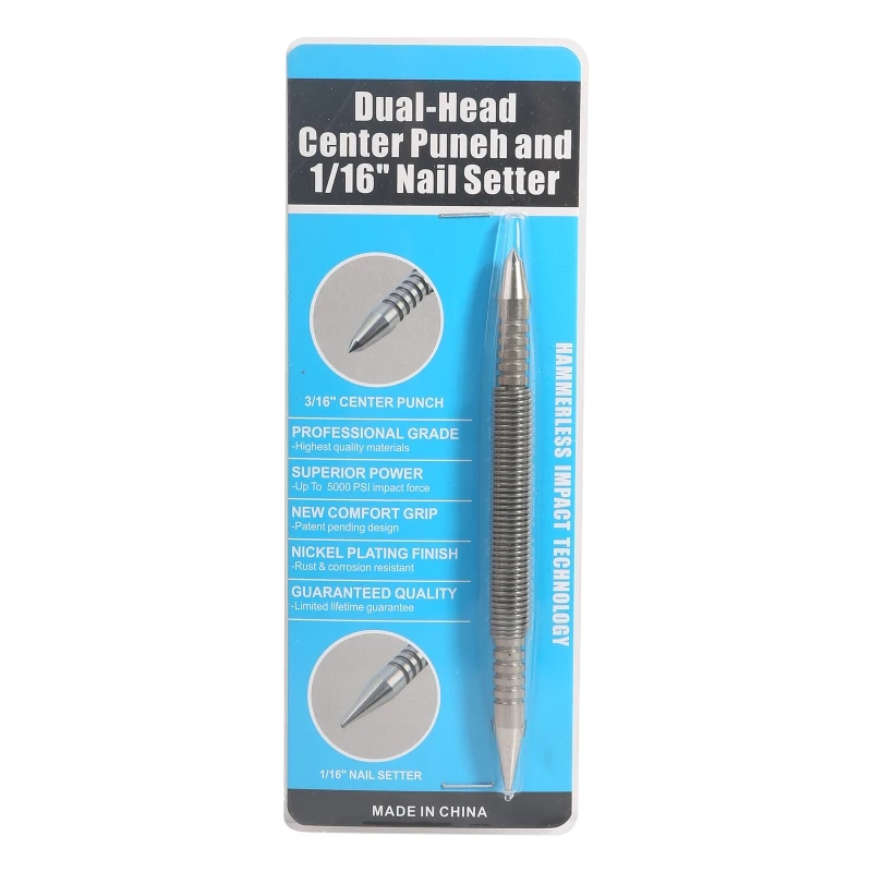 

1/16″Dual for Head Nail Setter Center Punch 5000 PSI Striking Force Counter Punch Spring Nail Set Length 135mm/5.3inches