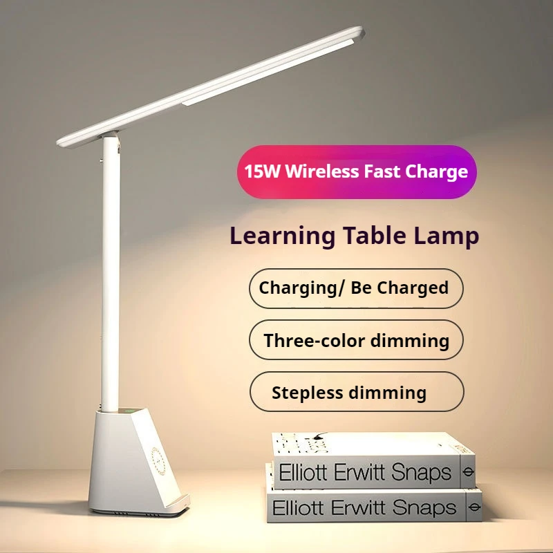 15W Wireless Quick-Charging Desk Light Eye-Protecting LED Folding Plug-in Intelligent Desk Lamp For Work And Study Table Lamps