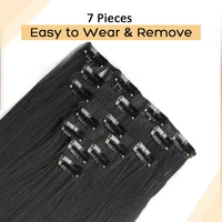 7 pièces/ensemble 16 Clips Extension de cheveux noir longue droite cheveux naturels Ombre postiche fibre résistante à la chaleur pour les femmes coiffure 3
