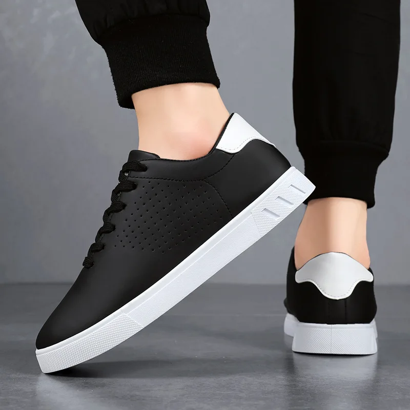 Mens White Breathable Perforated Casual Sneakers Lace Up Shoes Image 4
