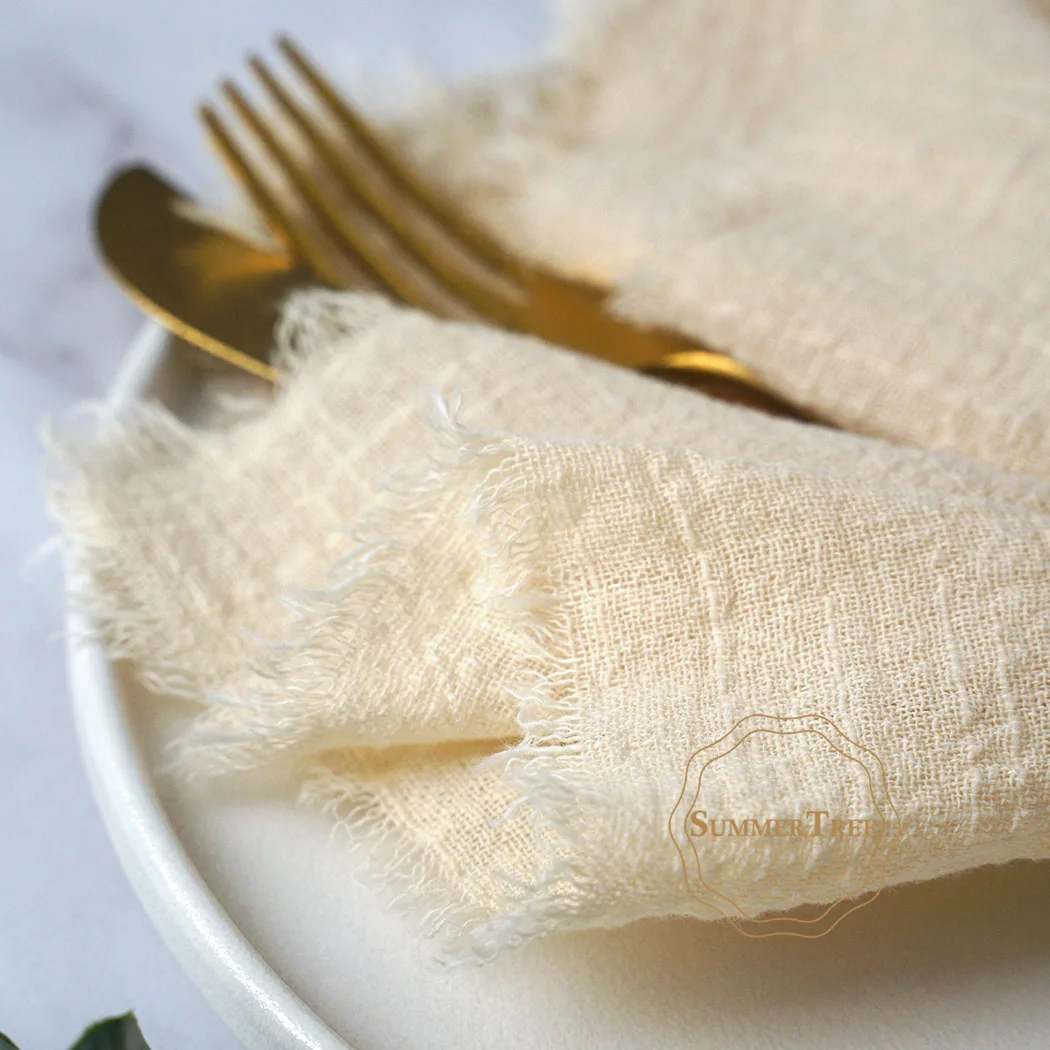 20-Pack Vintage Cotton Gauze Napkins 32x32cm-Retro Burr Table Linens for Wedding Receptions, Banquets & Xmas Dinner Decor