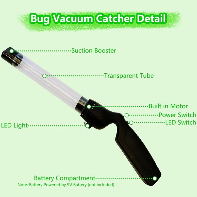2 Pack Bug Vacuum Catcher Small Insect Catcher Tool With LED Light Bug Sucker For Home Garden Insect Catcher