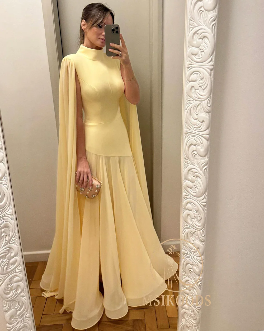 green emerald velvet dress Marigold Yellow Long Prom Dress with Sheer Bodice Marigold / 4 main image 0