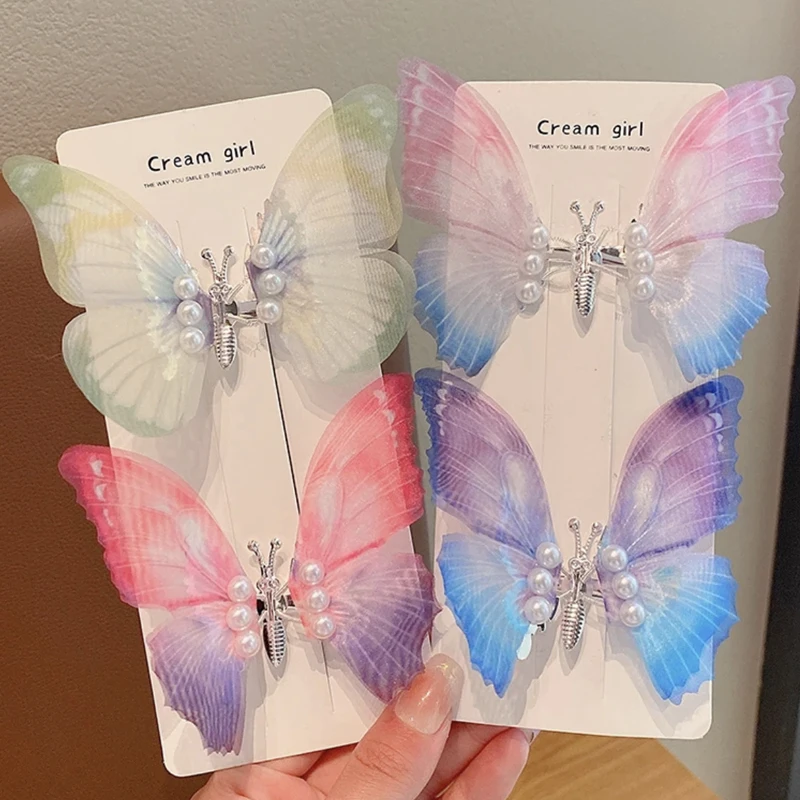 Colourful Moving Wings Butterfly Hair Clips for Baby Girls Pearl Kids Hairpins Hair Accessories Exquisite Headwear Hair Clip colourful playballs for baby pool 1000 pcs