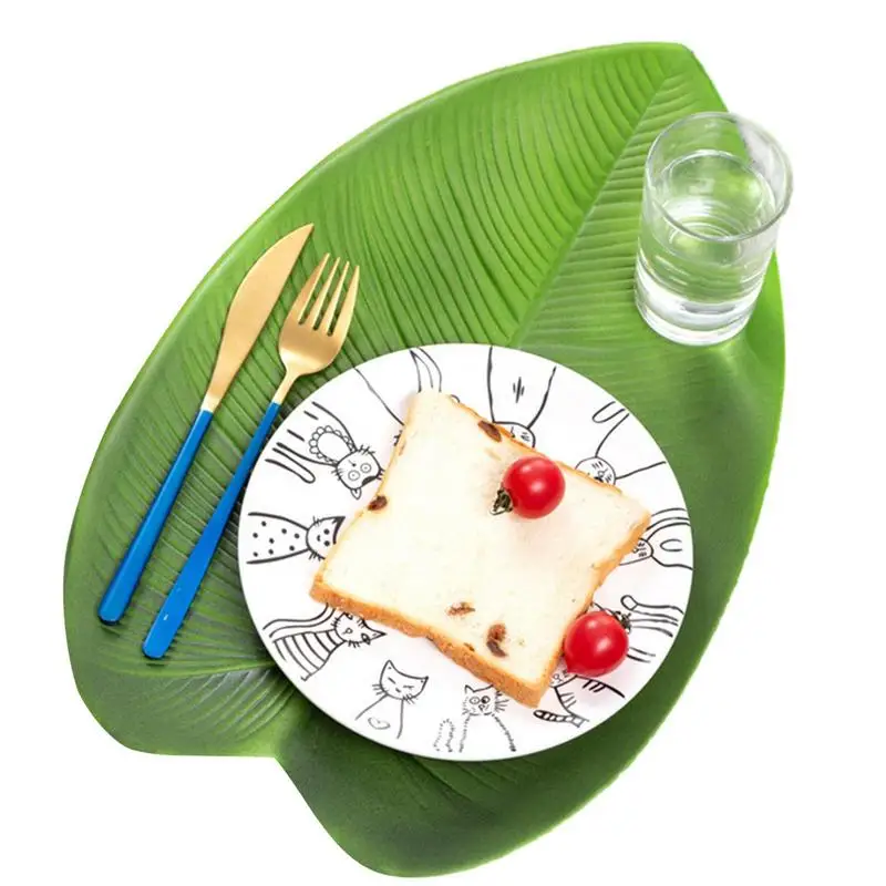 

Tropical Placemats Non Slip Fake Leaves Tea Table Mat Waterproof Artificial Tables Coaster Hawaiian Party Decoration Accessories