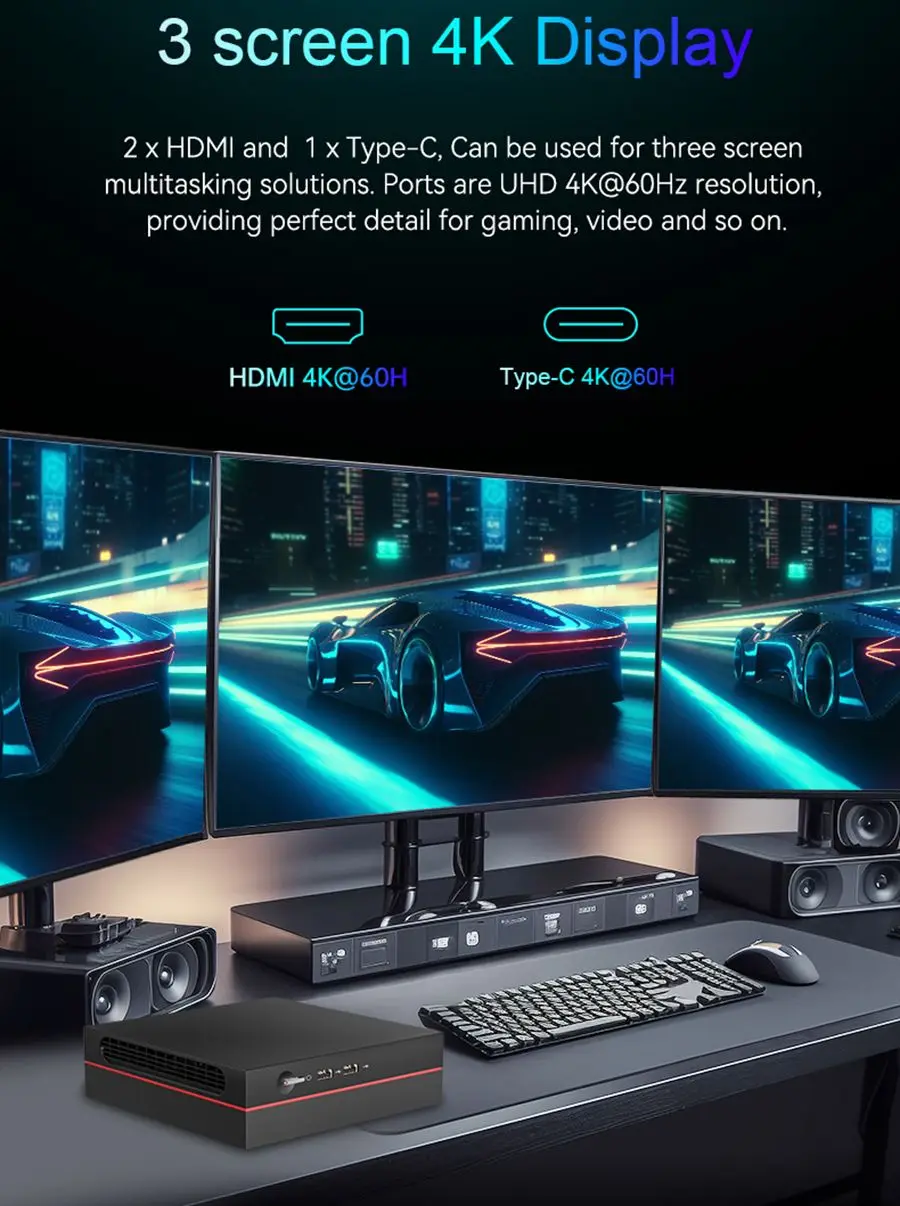 XCY 미니 PC 이산 그래픽 i7-12650H 3, 4K @ 60Hz 디스플레이, 듀얼 DDR4 32GB M.2 SSD, 1TB SIM, 4G LTE, 오피스 데스크탑 컴퓨팅