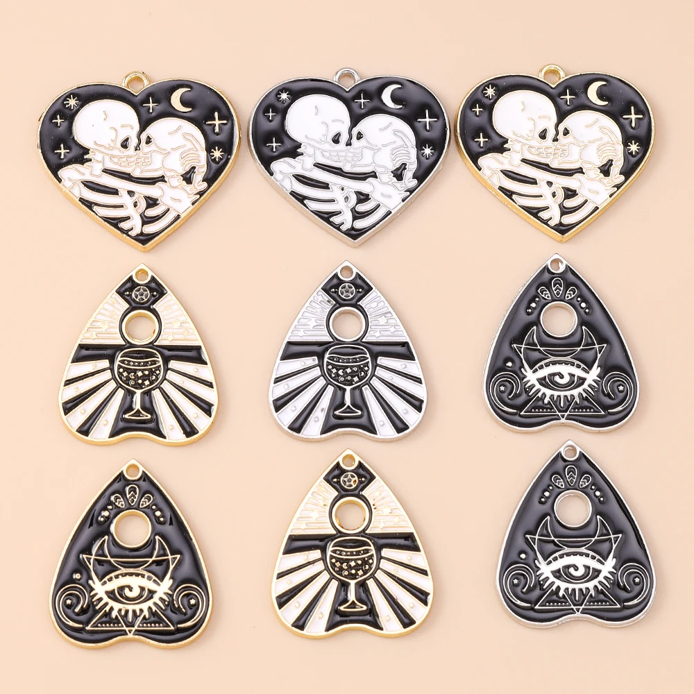 Leslie 10 Stück schwarze Tarot-Karten-Herz-Charms-Anhänger für Armbänder, Halsketten, DIY, Heiliger Gral, Augen-Charms, Schmuckherstellung, Zubehör