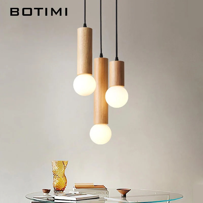 BOTIMI Wire Hanging Wood Chandelier Lighting For Dinning Room Solid wood Chandeliers Staircase Lustres Wooden Suspension Lights