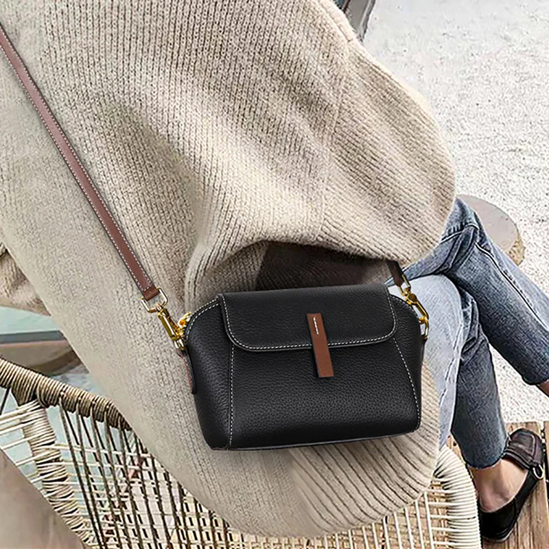 Shoulder Tote Bag Crossbody Handbag Women's Cowhide Y2k White True Leather Top Layer Chain Highquality Versatile Retro Fashion