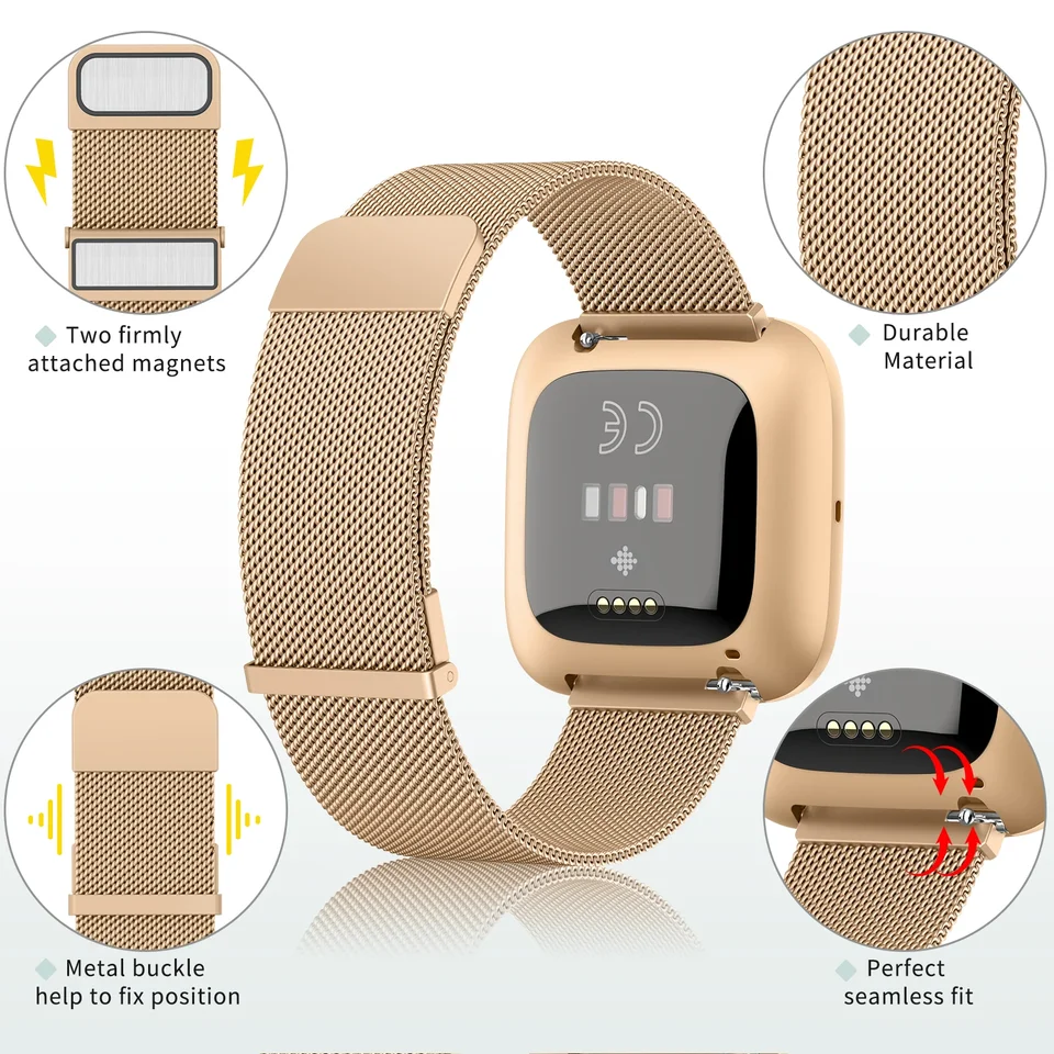 Cinturino Magnetico In Acciaio Per Fitbit Versa/Versa 2/Versa Lite/SE - Nero, Taglia Grande - 4