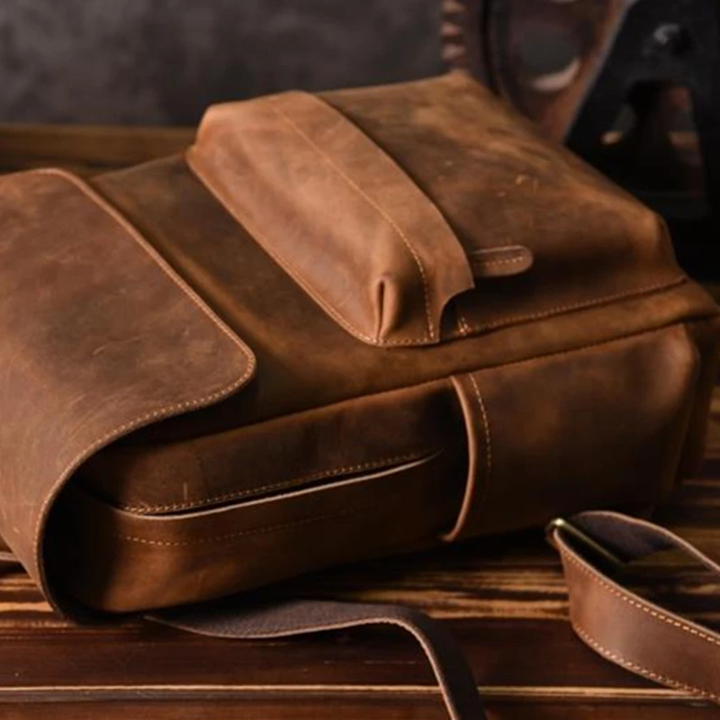 Vintage Genuine Leather Backpack Men Bagpack Bag mochila Crazy Horse Leather Male Hiking Rucksack Daypack Laptop Case