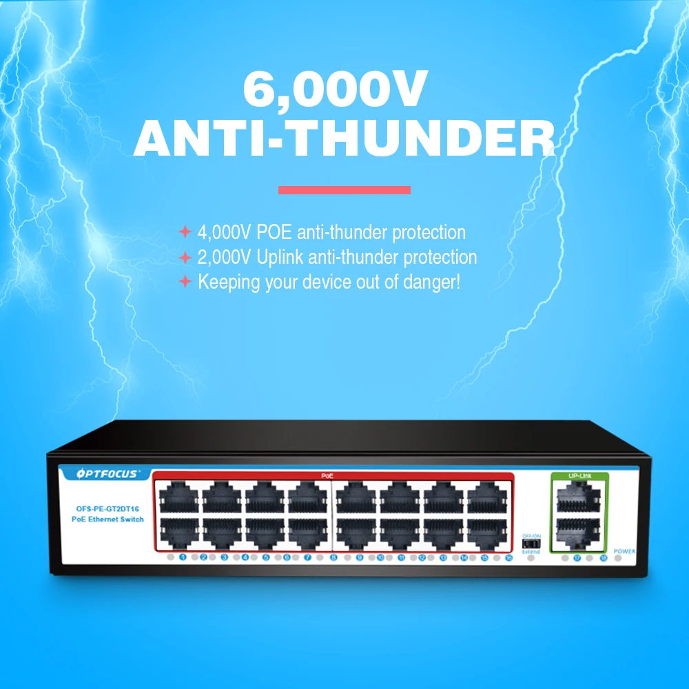Openfox-switch Poe Gigabit 16 Portas 48v 15w 30w 802.3af 802.3at Hub Ethernet Ethernet Ativo para Câmera Cctv - Imagem 5