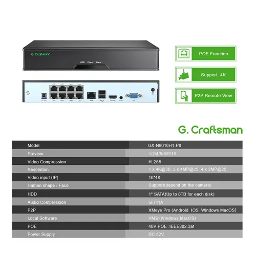 XMeye 8ch POE NVR 4K Support 16ch Network Video Recorder Register H.265X 1 HDD 24/7 Recording IP Camera P2P System Security - Image 3