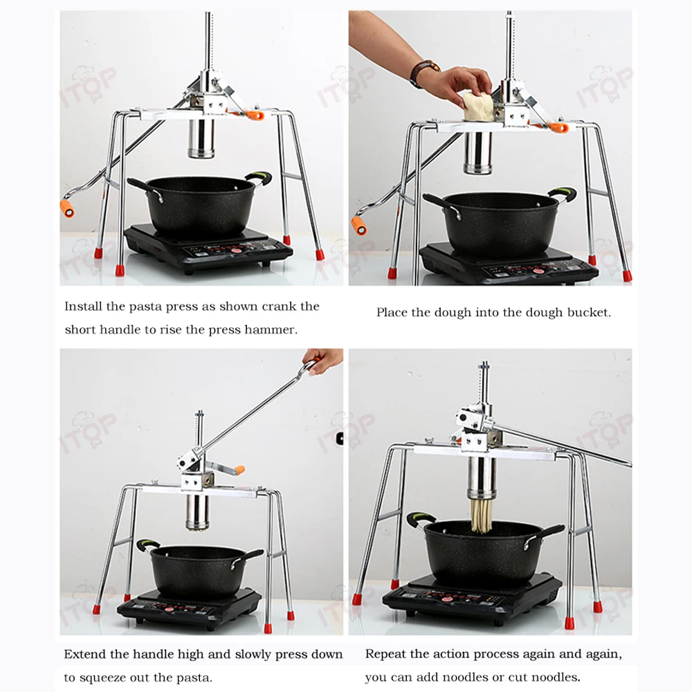 Manual Noodles Maker Pasta Pressing Machine Made of Stainless Steel 9 Changeable Dough Moulds Household Spaghetti Maker