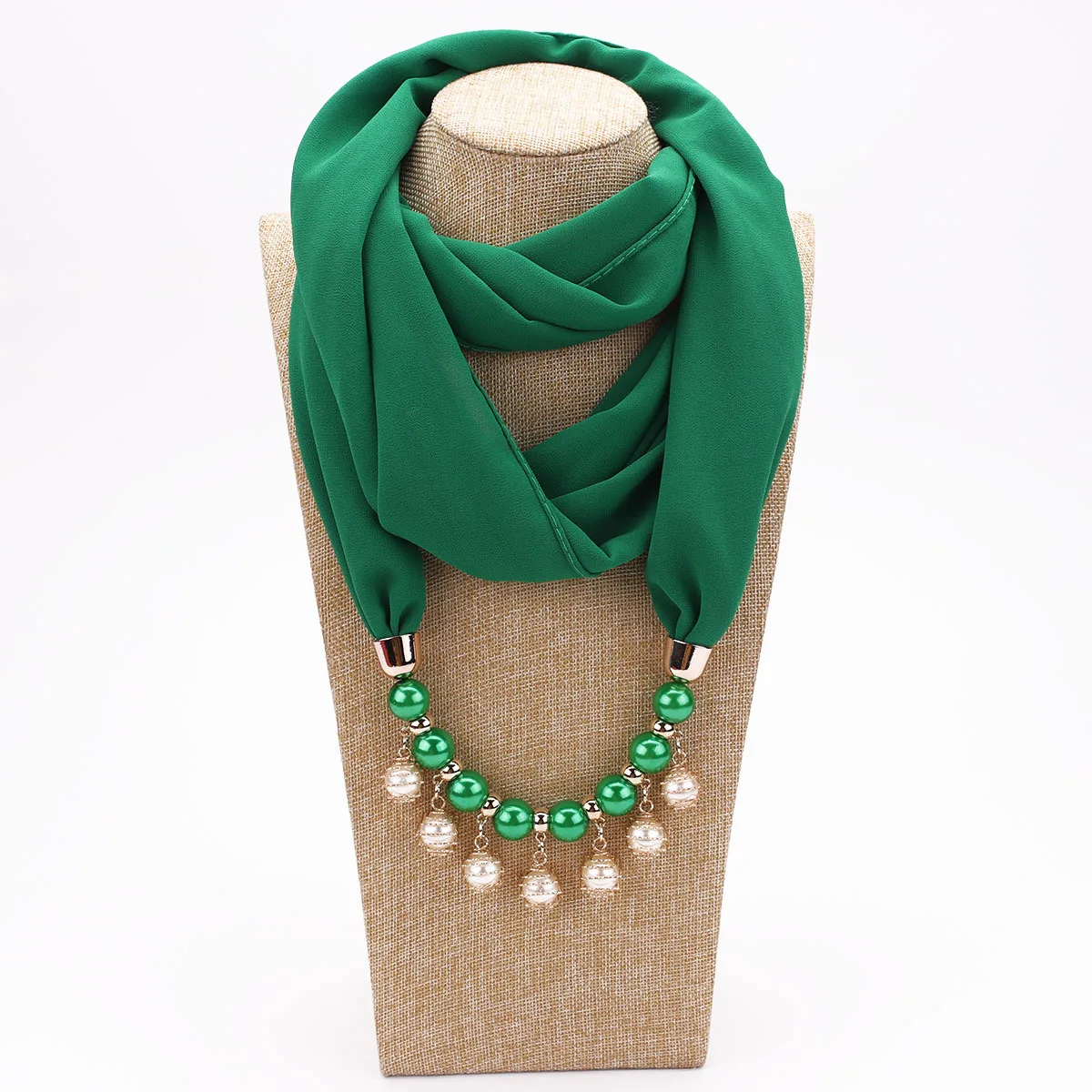 Sfd3628a90cd4409a8d05b5d3ff7d7775p Women Chiffon Neckerchief Hijabs Scarf Necklaces Beads Pearls Solid Color Jewelry Shawl Pendant Scarves Bohemia Head Scarf Mallzona