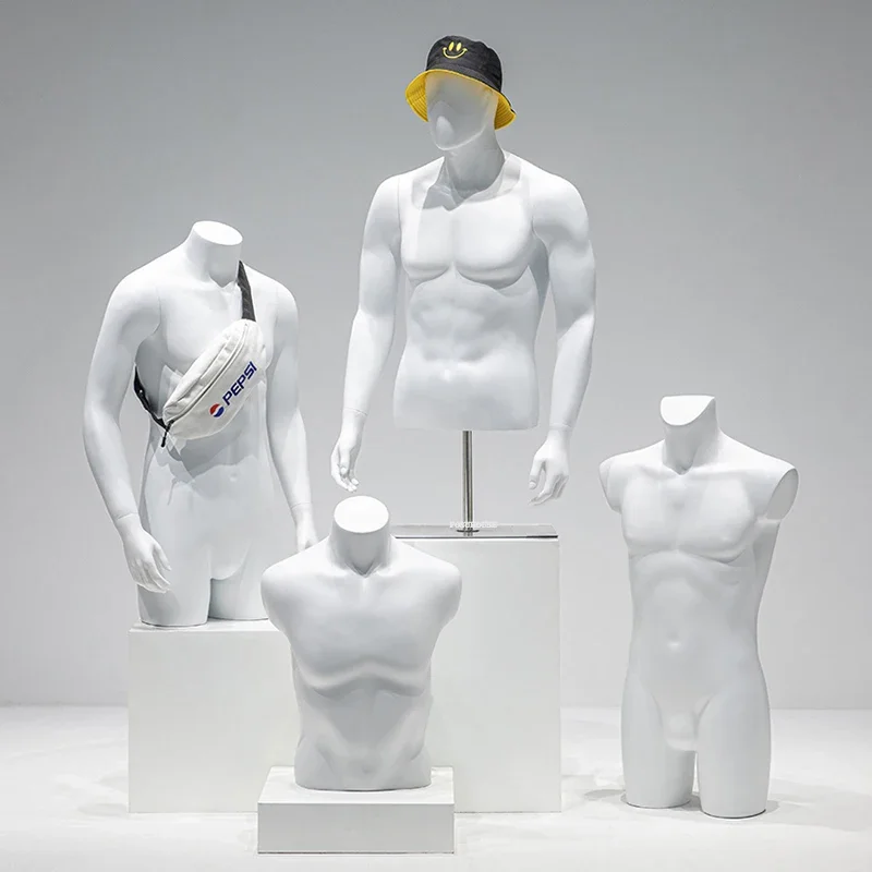 Man Small Half Body Mannequins Shelf Clothing Store Male Fake Body Mannequin Props with Metal Base Fashion Window Display Stand