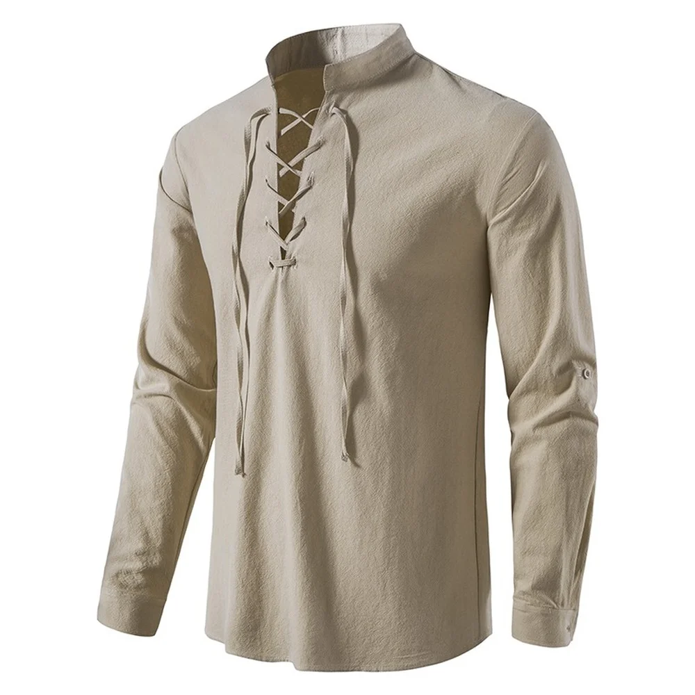 Camicia Uomo Maniche Lunghe In Cotone E Lino Beige – Cromoncent, Taglia M