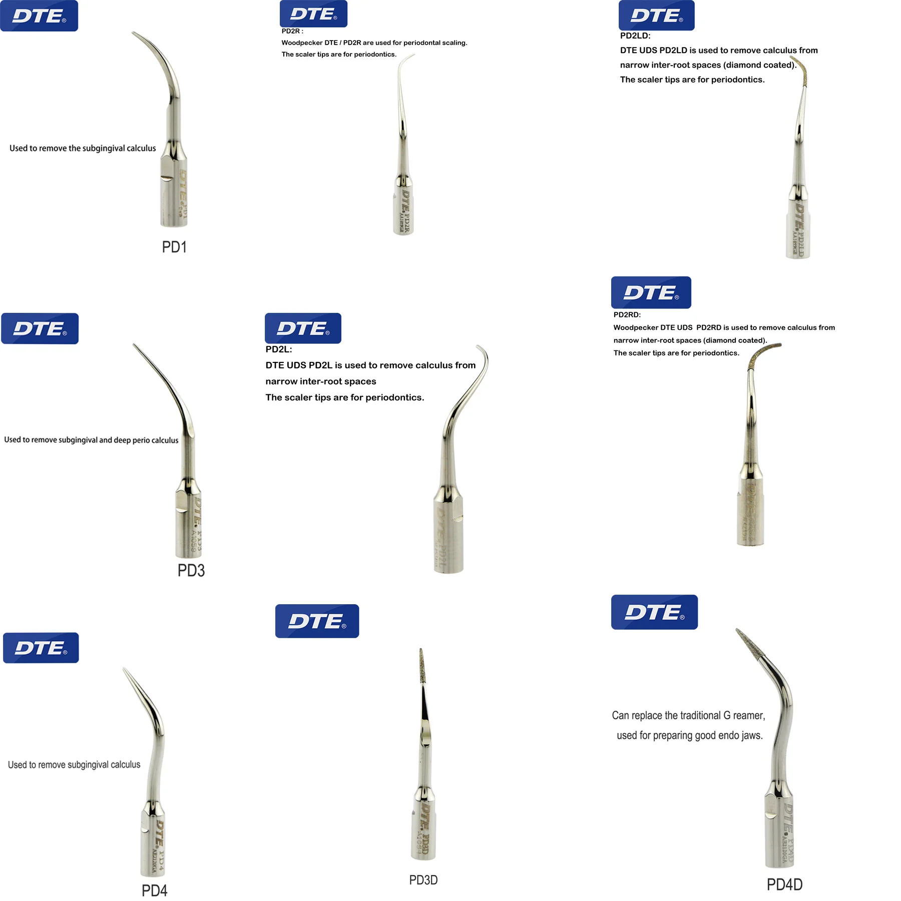 

100% Woodpecker DTE Ultrasonic Scaler Scaling Periodontal Tips PD3D