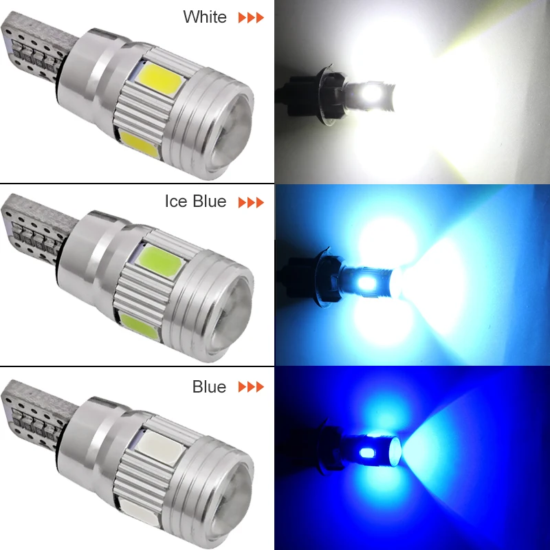 2 PCS T10 W5W LED Bulbs Canbus Error Free 12V 6500K White Car Wedge Side Lights Interior Dome Door Trunk License Plate Lamps