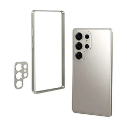 Aluminum Alloy Shockproof Bumper Frame Phone Case with Lens Protector and Bare Metal Feel - Galaxy S24 Plus (Titanium Origin)