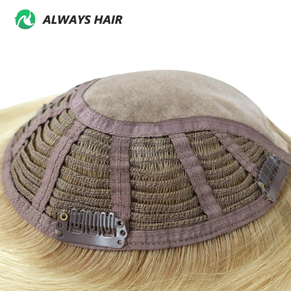 Alwayshair TP18 스트레이트 인모 토퍼, 모노탑 클립 인 헤어 토퍼, 여성용 토피, 120% 밀도 헤어 피스, 14 인치, 16 인치
