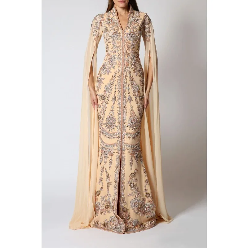 

Luxury Royal Bedded Crystal Work Moroccan Dubai Kaftan Wedding Bridesmaid Dress