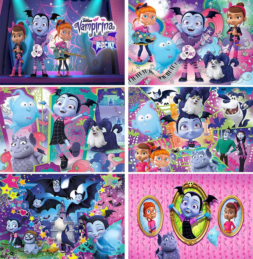 Junior Vampirina Photo Wall Happy Girl Birthday Photography Sfondi Custom Magic Building Star Ribbon Party Background