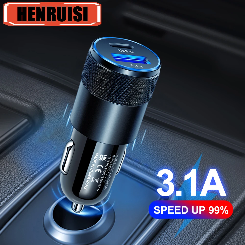 Caricabatterie USB Tipo C 3.1A 66W PD per Auto, Ricarica Rapida per iPhone 15 14 13 12 Xiaomi Huawei Samsung S21 S22