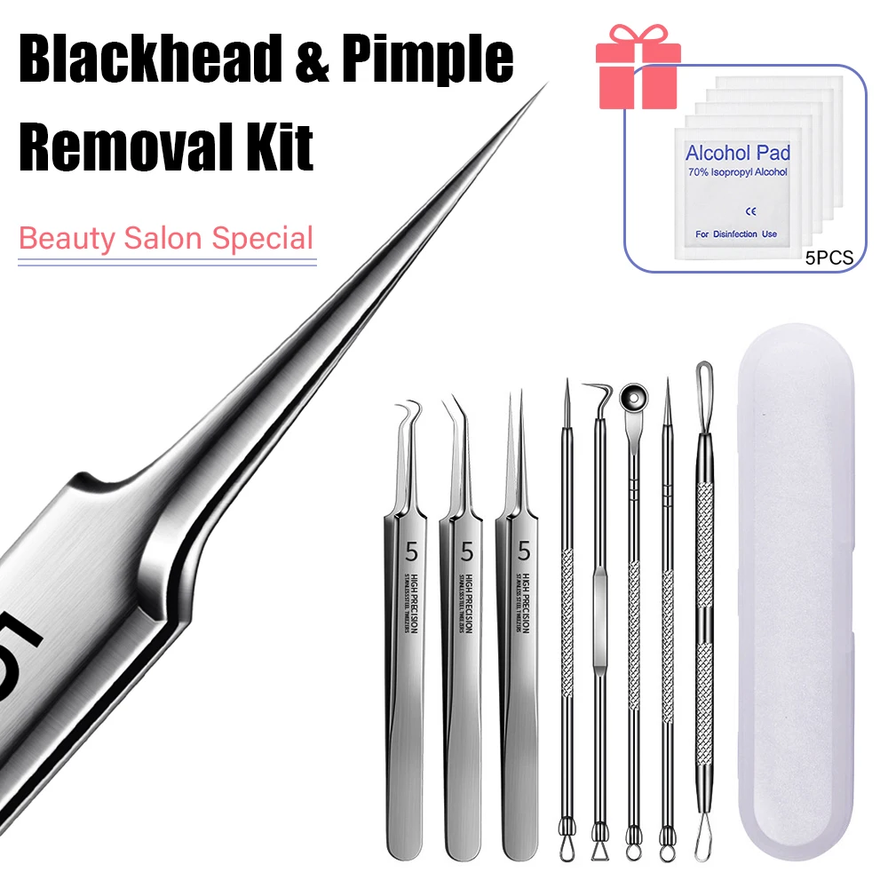Stainless Steel Blackhead Removal Kit Blackhead Clip Tweezers Acne