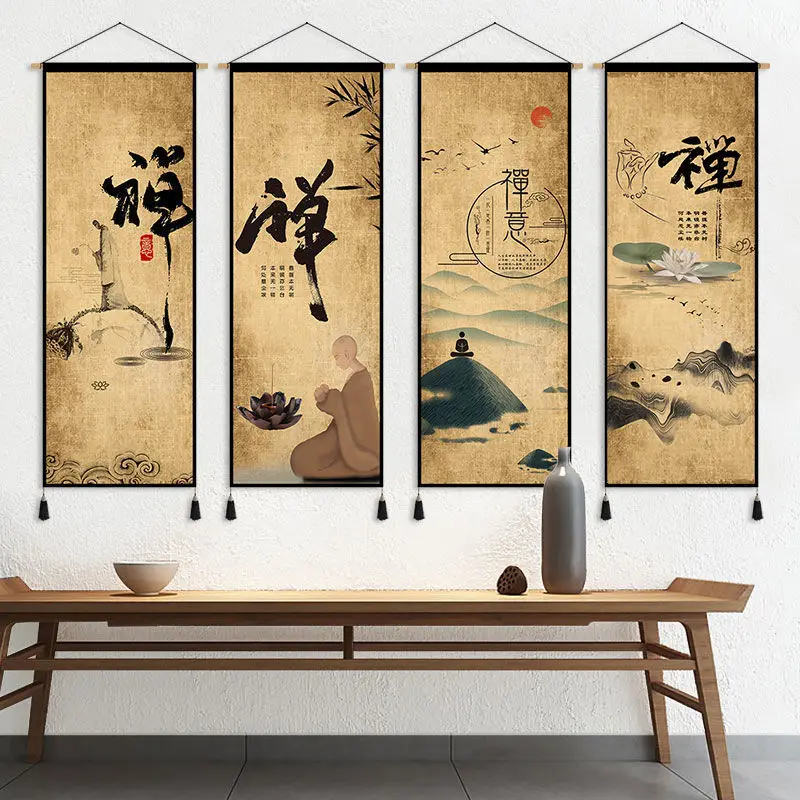 선 레트로 중국어 패브릭 아트 매달려 그림 거실 차 방 배경 패브릭 벽 장식 그림 침실 연구 태피스트리
