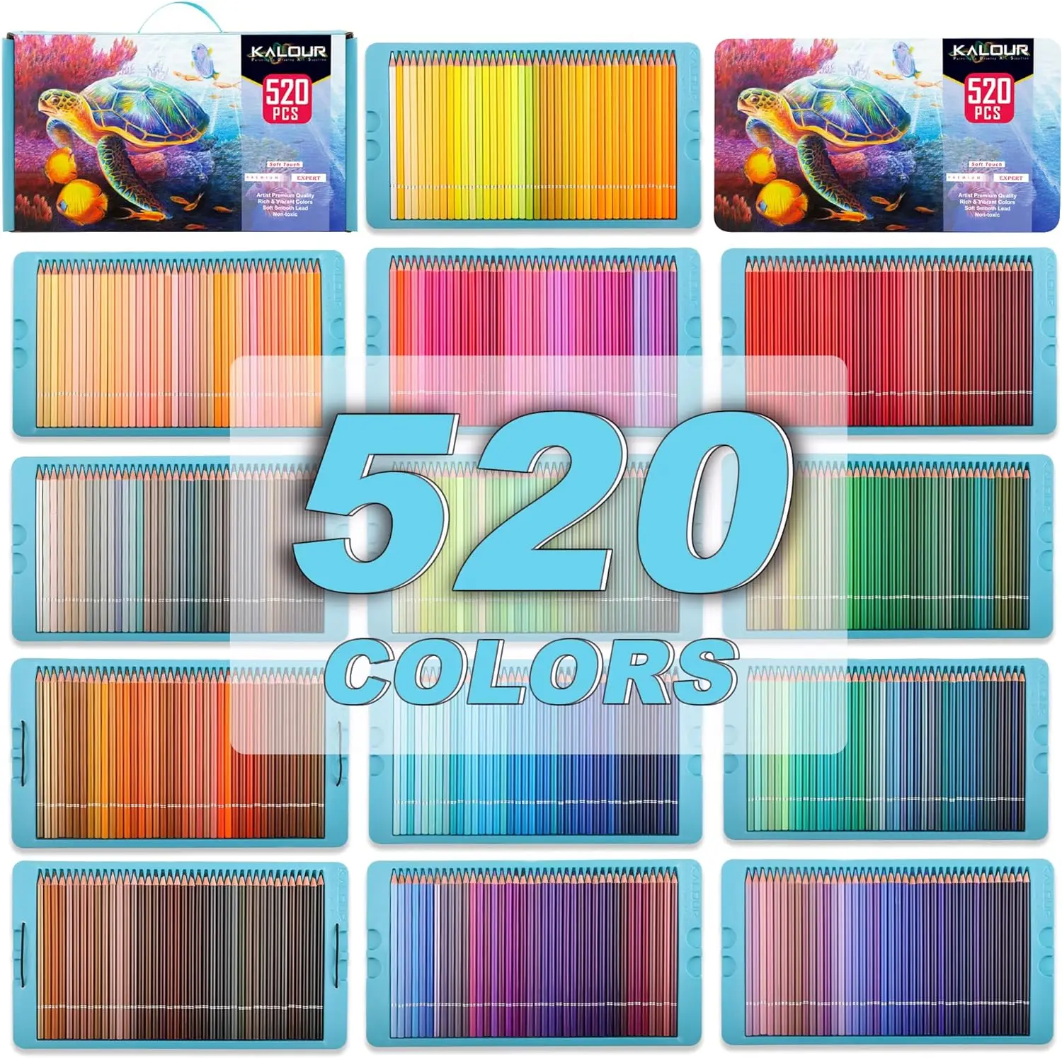 KALOUR 520 pcs Set Colors Colored Pencils Set Artists Soft Core Vibrant Color Coloring Sketching Pencils Adults Beginners mont marte soft pastels in tin box signature 24 48 colors set vibrant pastel sticks ideal for art craft coloring and sketching