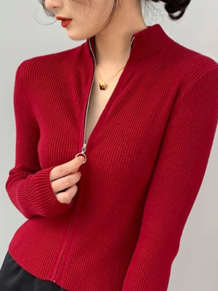 Turndown Collar High End Women Knit Cardigan Sweater Korean Knitwear Tops
