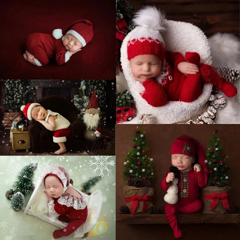 Newborn Photography Props  Baby Romper Jumpsuit Christmas Hat Photography Blanket Wraps Photo Studio Shoots Accessories