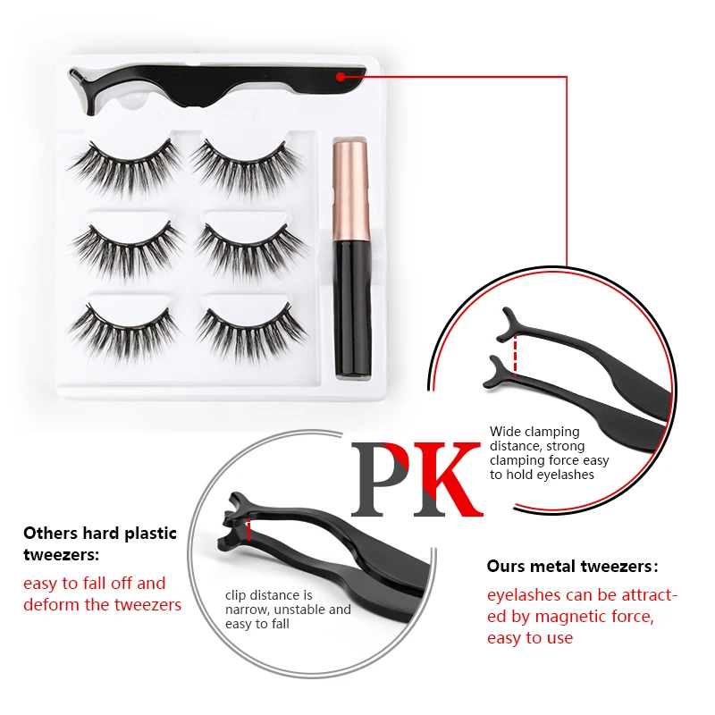 Waterproof Mink Magnetic Eyelashes Set with Eyeliner and Tweezers