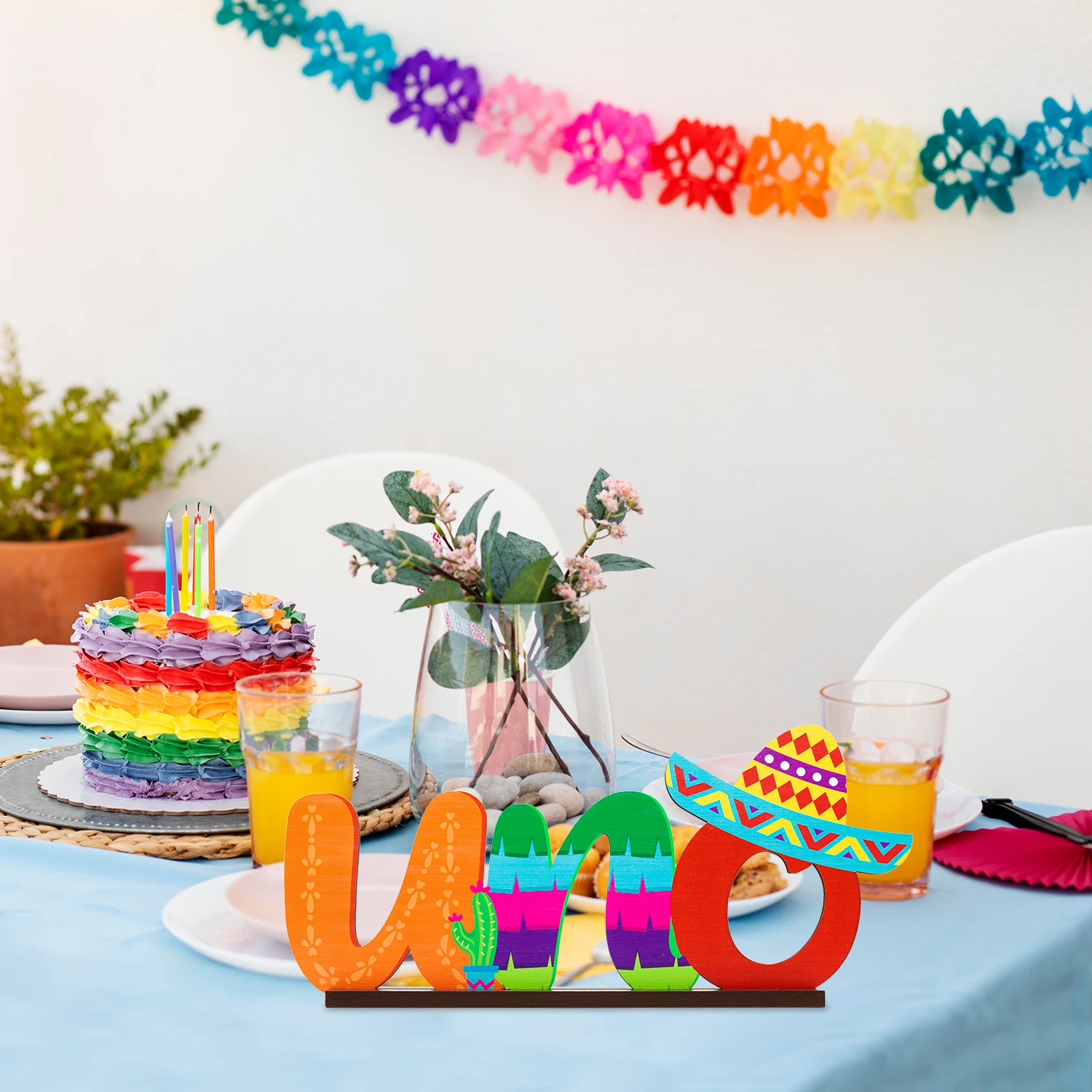 Mexican Festival ONE Wooden Desktop Centerpiece Photo Decor Props Display for 1st Birthday Party Tabletop Decoration Baby Shower